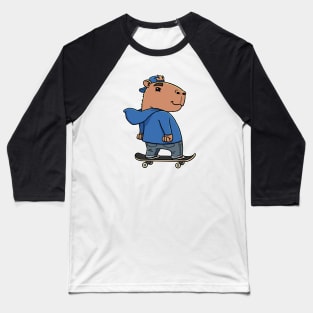 Capybara Skater Boy Skateboarding Baseball T-Shirt